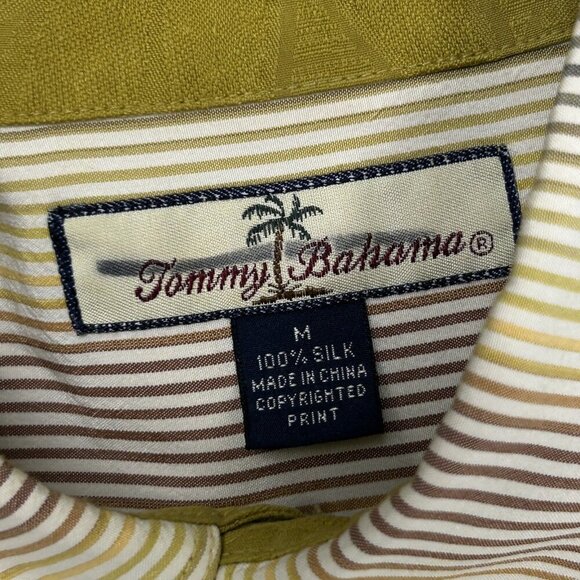 Tommy Bahama Gold 100% Silk Stripe Palm Tree Motif Long Sleeve Shirt Size L - Picture 5 of 13